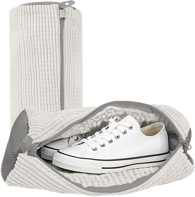 Shoe Washing Machine Bag: Laundry Shoe Bag for Washer and Dryer - 2pc Durable Hidden Zipper Reusable Shoe Cleaning Bag for Sneaker Tennis Shoes, Fluffy Fibers Keep 360° Wrap-around Cleaning
