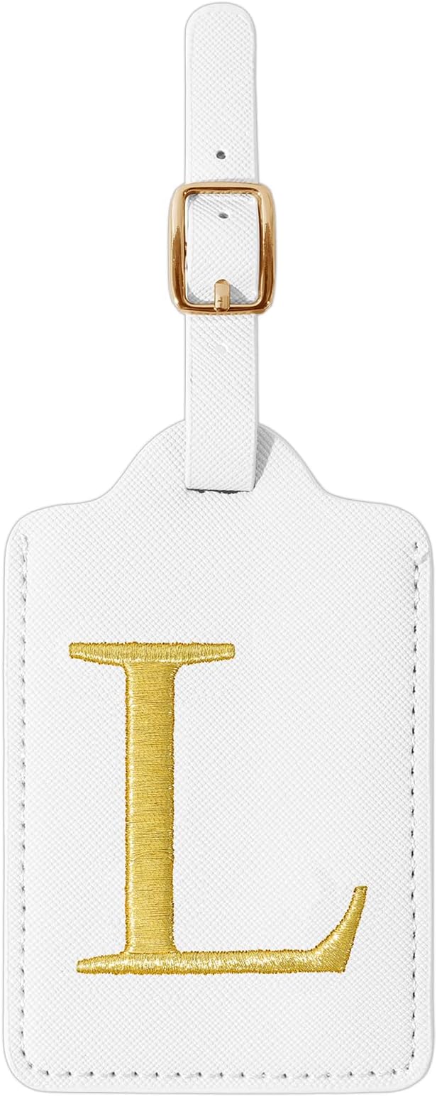 Personalized Initial Luggage Tags for Suitcase TSA Approved, White Leather Cute Luggage Tag with Privacy Cover Name Card, Embroidered Custom Luggage Tags Travel Baggage Tags Gifts for Women Kids(L)