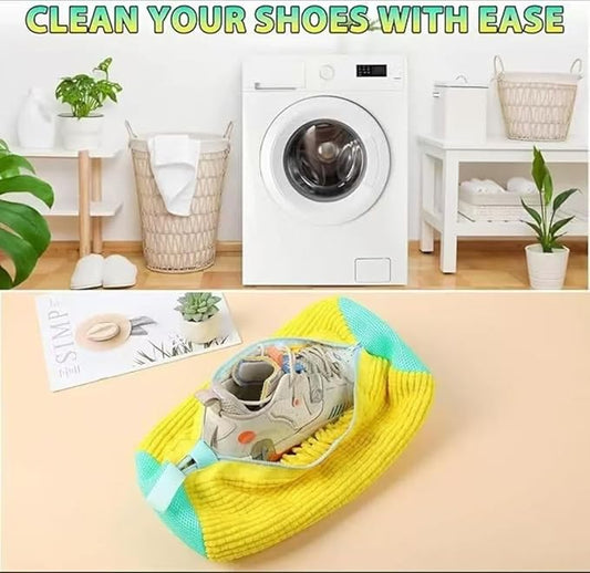 Laundry Shoe Bags for Washing Machine,4Pcs Shoe Washing Bag Shoe Laundry Bag for Washer and Dryer Reusable Shoe Washing Bags Shoe Washing Machine Bag (Yellow-4Pcs)