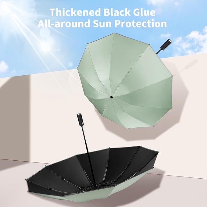 Yoobure Inverted Windproof Travel Umbrella - Automatic Umbrellas for Rain, Compact Folding with Reflective Stripe, Portable Large for Backpack, Lightweight with Sun UV Protection