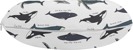 Ambesonne Whales Travel Pillow Neck Rest, North Pacific Killer Bowhead Humpback Minke Whale Swimming Ocean, Memory Foam Traveling Accessory for Airplane and Car, 12", Slate Blue Purpleblue