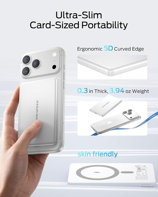 MOVE SPEED 0.3'' Ultra Slim MagSafe Portable Charger, 5000mAh Magsafe Battery Pack iPhone 17 Air Accessories, Magnetic Power Bank with USB C Port for iPhone 17 Pro Max Air/16/15/14/13/12, Pearl White