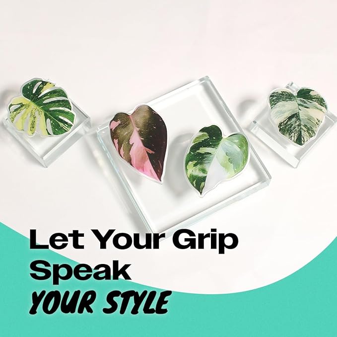 OnTheGrip Cute Acrylic Tropical Leaf Design Collapsible Expandible Mobile Phone Grip Stand Holder for Smartphone Tablet Cell Phone Accessory (Aurea Monstera)