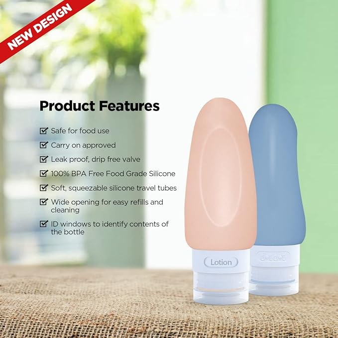Dot&Dot Leak Proof Travel Bottles for Toiletries - 4 Pack Silicone Toiletry Containers - Shampoo and Conditioner Bottles With TSA Quart Bag - 2 oz Size
