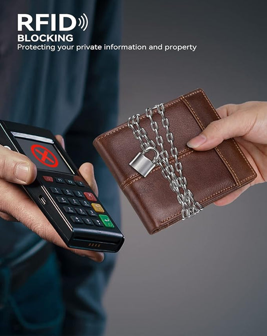 Swallowmall Mens Wallet Rfid Blocking Leather Wallet for Men Bifold Wallets with 1 ID Window 16 Card Slot