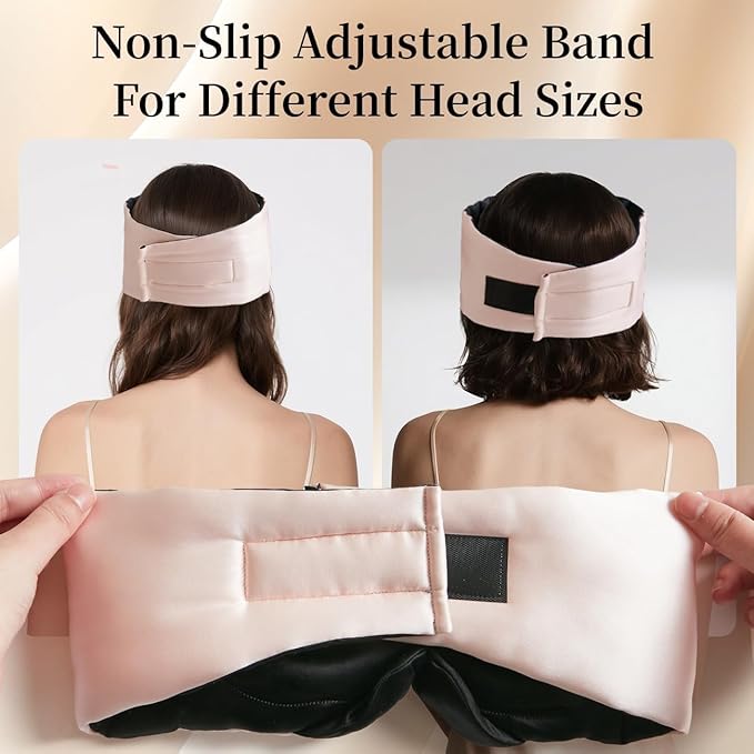 USlixury Silk Sleep Mask, 3D Contoured Sleeping Masks, Blackout Sleep Mask for Women with Nose Wing,100% Pure Mulberry Silk Eye Masks,Face-Hugging Non-Slip, 27.5x4.5'', Peach