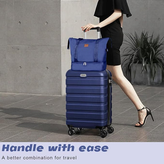 AnyZip Luggage Set 20 Inch Carry on Luggage PC ABS Hardshell Lightweight Suitcases for Travelling with 4 Universal Wheels TSA Lock Dark Blue