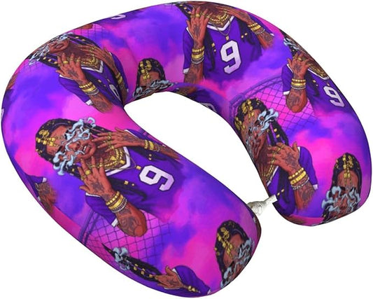 Travel Neck Pillows for Sleeping Rest Car Airplanes African American Black Girl Gold Ring Art Purple, Memory Foam with Removable Breathable Zipper Cover Washable for Men Women