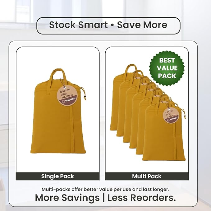 LFH Home Large Premium Cotton Canvas Laundry Bag with Drawstring and Handles Heavy Duty, Multi-Use, and Washable for Home, Travel, College or Storage 24x36 (Pack of 6)-Yellow