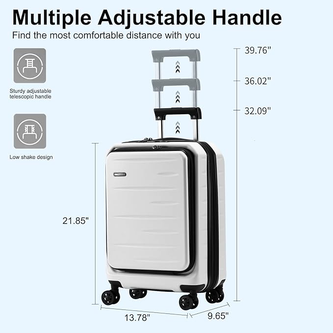 Expandable Carry On Luggage Airline Approved, 20 Inch Lightweight ABS+PC Hard Shell Suitcases with Front Pocket, Spinner Wheels, TSA Lock (White, 1PC)