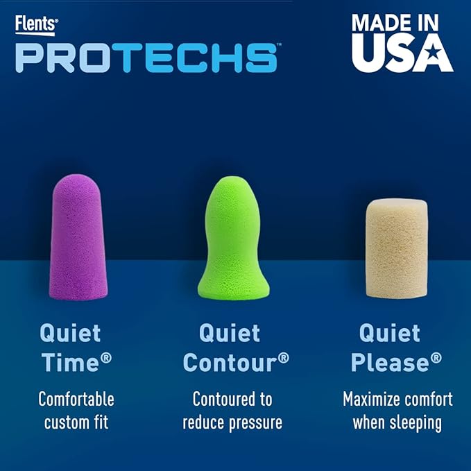 Flents Foam Ear Plugs, 10 Pair with Case for Sleeping, Snoring, Loud Noise, Traveling, Concerts, Construction, & Studying, NRR 33, Purple, Made in The USA,10 Count (Pack of 2)