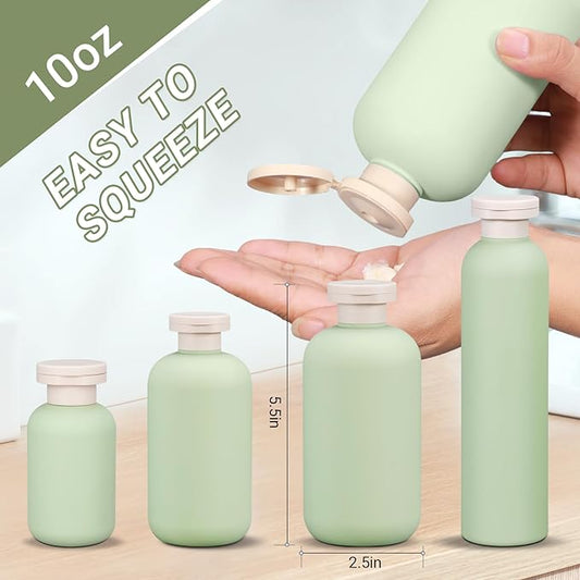 ASEVAT 10 oz Travel Refillable Shampoo and Conditioner Bottles, Travel Bottles for Toiletries, Plastic Squeeze Bottles with Flip Cap for Lotion, Liquids (3Pcs)