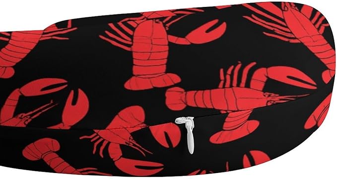 Soft Polyester Compact Neck Pillow, Red Lobster Black Art U-Shaped, Cervical Support for Home Car Travel Sleep, Machine Washable Comfort Design