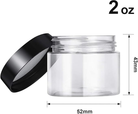 SATINIOR 12 Pack 2 oz Plastic Container Jars with Lids Round Clear Travel Cosmetic Container Slime Jars for Toiletries, Lotion, Cream, Ointments, Makeup, Rhinestone, Samples, Kitchen Storage(Black)