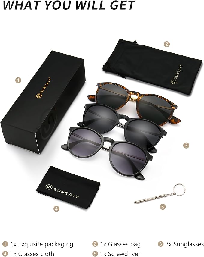 SUNGAIT Premium Vintage Round Sunglasses for Women Men Classic Retro Trendy Style
