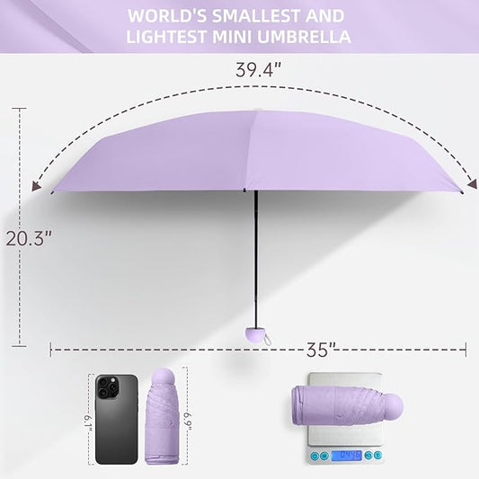 Compact Travel Umbrella, Small Pocket Mini Umbrella for Purse Wallet, UV Sun Rain Umbrellas for Backpack, Portable Folding Umbrellas for Women Kids