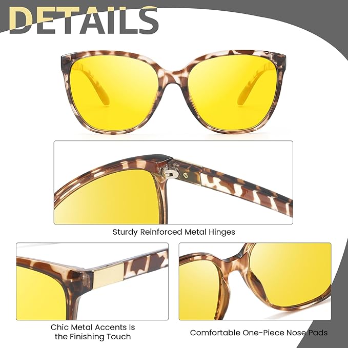 Myiaur Night Vision Driving Glasses for Women, Polarized Anti Glare Yellow Lens Glasses for Nighttime, UV400 Protection