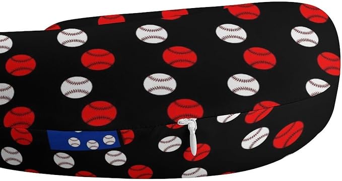 Funny Memory Foam Neck Pillow Travel U Shaped Cushion with Zip Cover, Chin Support for Airplane Car Office Home Nap, Baseball Art Black American Flag