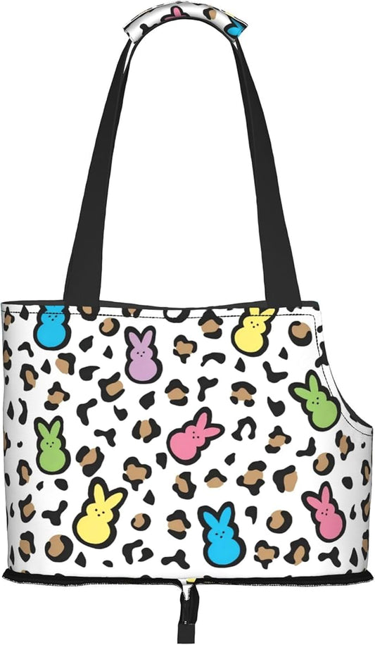 Easter Bunny Leopard Print Small pet (Kitten or Puppy) Travel Handbag Portable Foldable Shoulder Bag pet backpackBlack