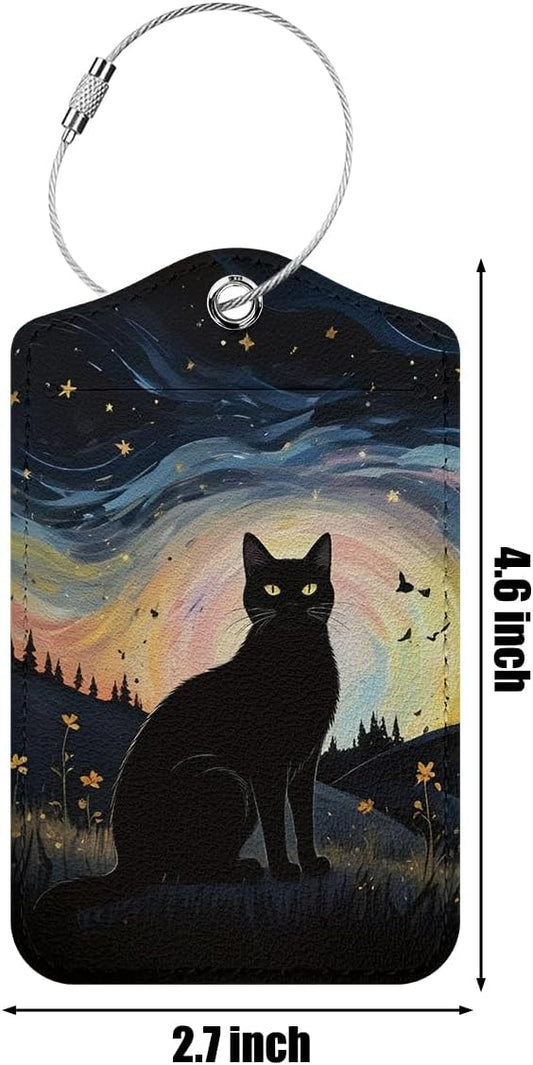 2 PCs Floral Cat Stuff Luggage Tag, Suitcase Tags with Privacy Flap and Metal Loop, Luggage Tags for Suitcases, Identifiers Travel Essentials Bag Tag, Cat Lovers Gifts for Women Girls Friends Sister