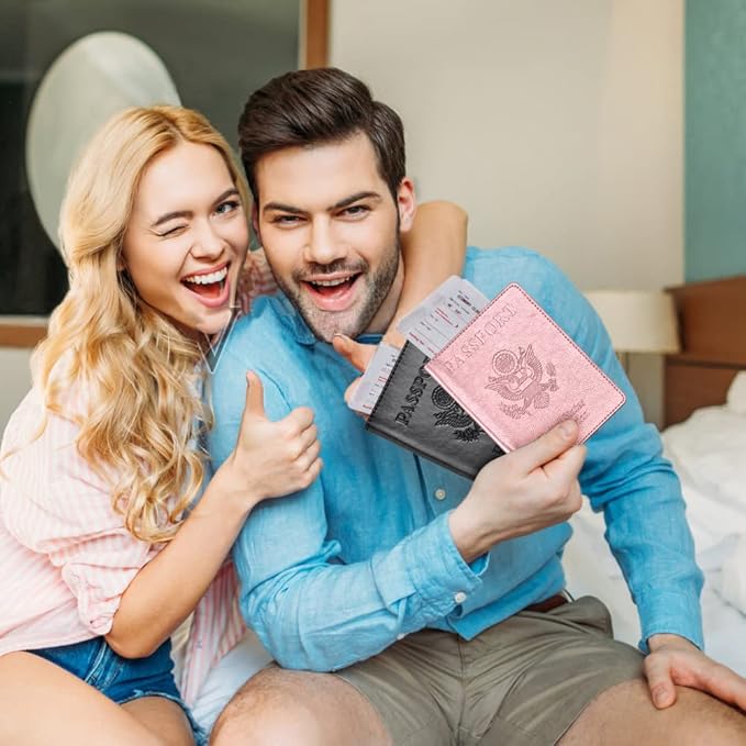 Passport and Vaccine Card Holder Combo, Passport Cover with Vaccine Card Slot, Wallet, Passport Case Holder for Women and Men(AE-Rose gold