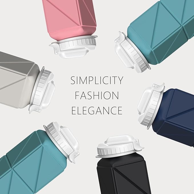 Collapsible Water Bottles 20.6oz 2 Pack, Silicone Foldable Portable Water Bottle, BPA-Free, Leakproof Reusable for Travel Camping Hiking Cycling Yoga Sports Outdoor (Blue+DarkBlue)