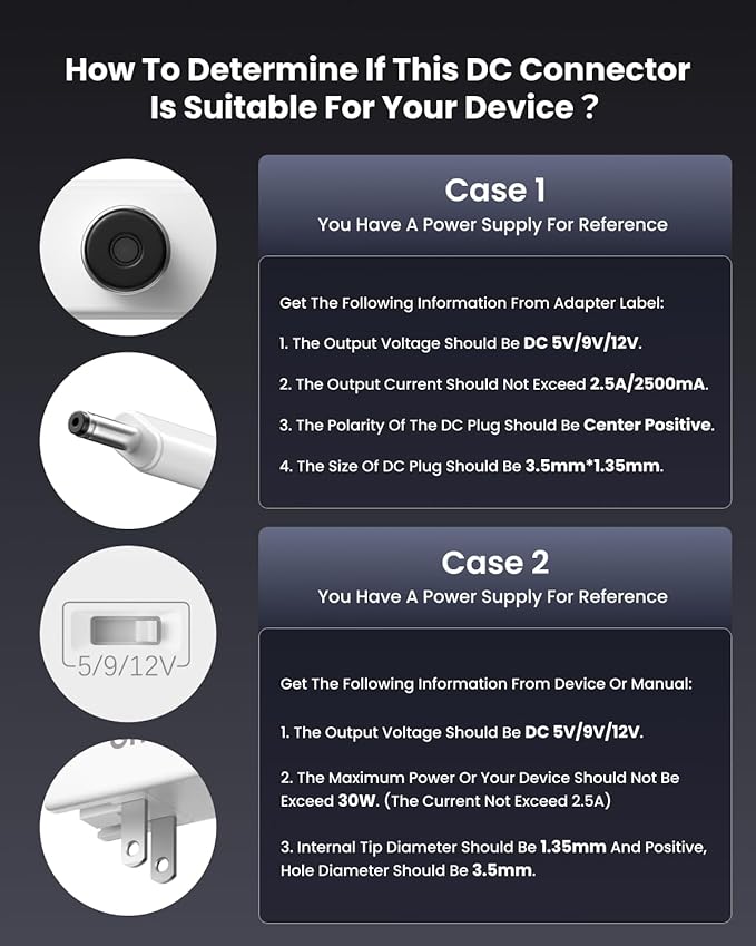 Gitryin 12V 2.5A Power Supply Adapter with Retractable 33.5in DC Power Cord, 30W Retractable Charger with Foldable Plug, Compatible for LED Strip Light, Camera, BT Speaker, GPS, Webcam, Router, TV Box