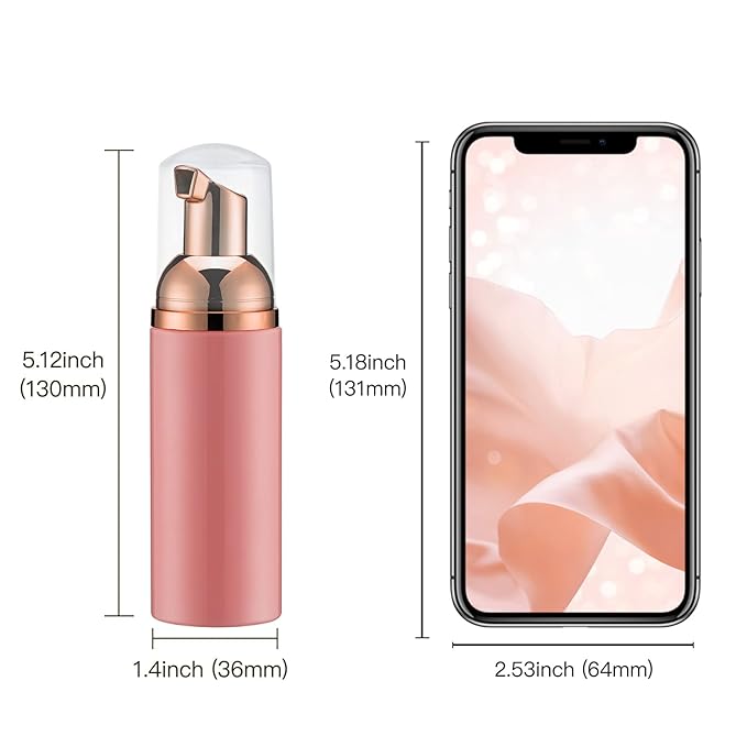 2oz Foam Pump Bottle (3PCS) Empty Travel Foaming Dispenser for Hand Soap, Lash Cleanser, Shampoo (60ml, Rose Gold &Black,White,Pink