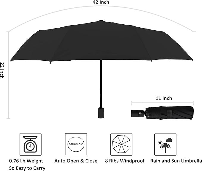 BAODINI Small UV Protection Travel Umbrella Compact for Rain and Sun UPF 50+ Windproof Portable 42 inch Umbrella for Women and Men