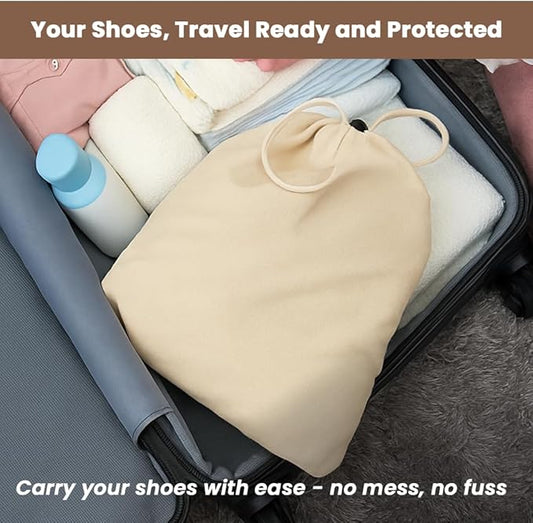 LFH Cotton Shoe Storage Bags with Drawstring, Dustproof Breathable Reusable Organizer, Perfect For Travel, Dorm, Hotel, College, Gym, Easy to Carry, Machine Washable 8"x17" (Pack of 4) - Natural