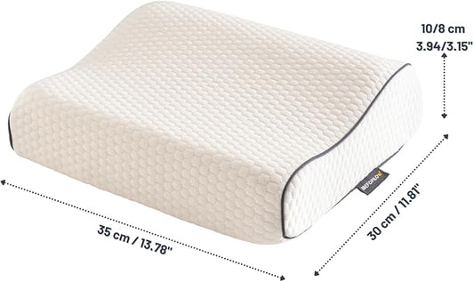 Memory Foam Travel Pillow with Washable Cover & Carry Bag – Compact, Soft & Breathable Neck Pillow for Airplane, Camping & Car (White- with Extra Gray Cotton Cover, 13.8x11.8x3.9/3.1 inches)