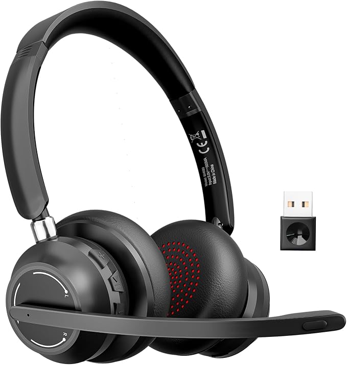 Blue Air Wireless Headphones with Microphone, Bluetooth Headset with Noise Cancelling Mic & USB Dongle & Mic Mute, 40H Playtime, Powerful Sound, for Work Meetings Calls Computer Laptop PC Phone