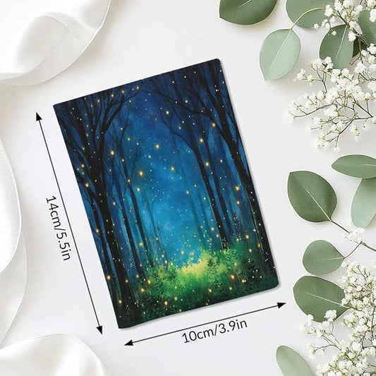 Fairytale Bamboo Passport Holder for Travel Trees Surrounded By Fireflies In the Night PU Leather Passport Cover Wallet Cute Passport Card Holder for Women and Men