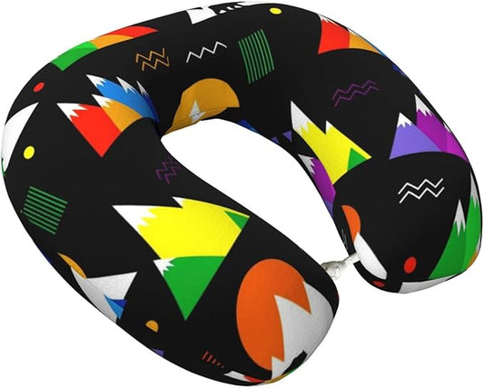 Comfortable Memory Foam Neck Pillow Colorful Mountain Bear Black, Travel U Shaped Airplane/Car/Flight Pillows with Removable Zipper Cover, Chin Head Neck Support Cushion
