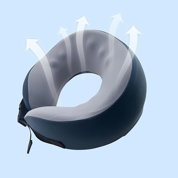 Travel Pillow/Neck Brace, Airplane Pillow with Sleep Mask and Ear Plugs, Breathable Removable Cover & Ergonomic Design - Essentials Travel Neck Pillow for Airplane, Car, Office & Home Use (Blue)