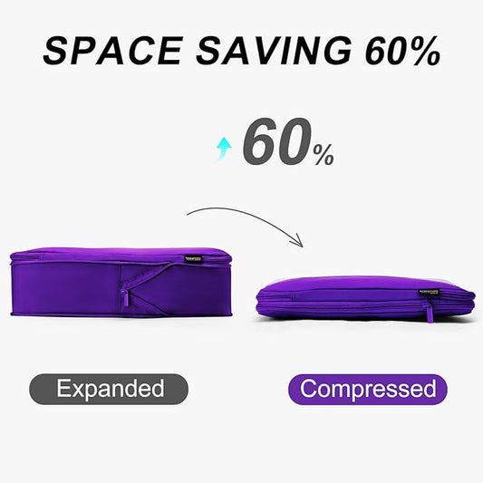 6 Set Compression Packing Cubes for Travel Essentials, Luggage Organizers for Suitcases (Lavender Purple)