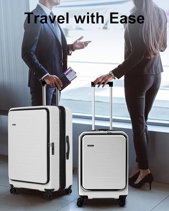 Luggage Sets 2 Pieces, 20 Inch Carry On Luggage and Expandable 28 Inch Checked Luggage with Spinner Wheels, Lightweight ABS+PC Hard Shell Suitcase with Front Opening, TSA Lock (White, 20/28)