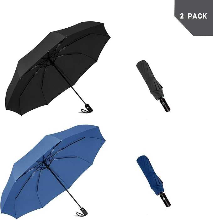 SIEPASA Two Pack The Original Portable Travel Umbrella for Rain Windproof, Perfect Car Golf Umbrella, Backpack, and On-the-Go.(Black & Navy Blue, 2 Pack)