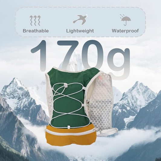 Lightweight Running Vest with 1L Hydration Bladder – 5L Trail Running Water Vest for Women & Men, Adjustable Fit Hydration Pack for Marathon, Jogging, Hiking, Cycling (Green/Grey/Pink)