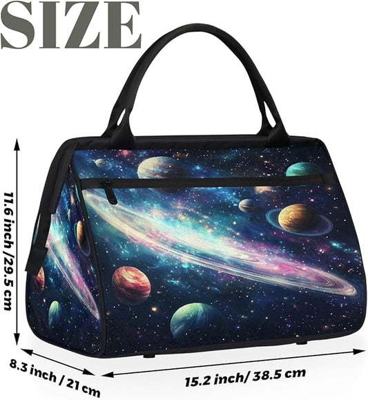 Large Travel Duffle Bag for Women Men,Waterproof Weekender Overnight Bag Carry on Tote Bags for Gym Sport Business Trip,Galaxy Planets Stars Duffel Bags
