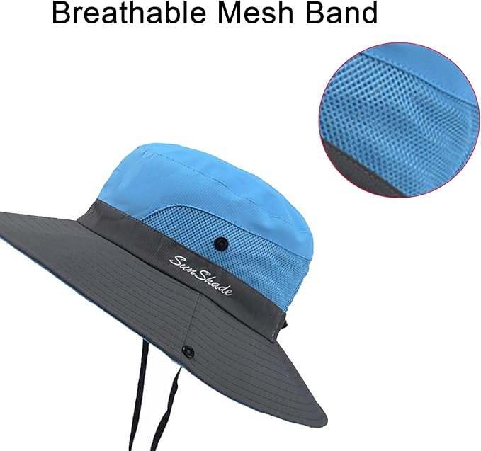 NPQQUAN Ponytail Sun Bucket Hats for Women Men Wide Brim UPF 50+ Fishing & Beach Hats