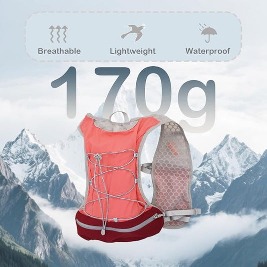Lightweight Running Vest with 1L Hydration Bladder – 5L Trail Running Water Vest for Women & Men, Adjustable Fit Hydration Pack for Marathon, Jogging, Hiking, Cycling (Green/Grey/Pink)
