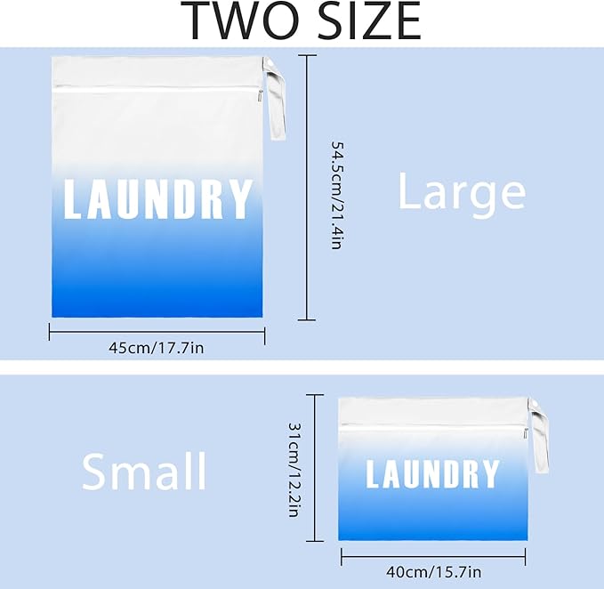 2 Pcs Large Travel Laundry Bags - Waterproof Wet Dry Bags for Gym Clothes, Swimming, Yoga (Blue)