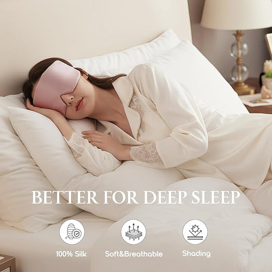 100% Mulberry Silk Sleep Mask, Eye Mask for Deep Sleep and Travel, Soft Breathable Eye Cover with Adjustable Headband (Lotus Pink)