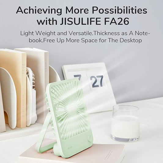 JISULIFE Desk Fan Battery Rechargeable, 4500mAh 180ยฐFoldable Portable Personal Fan, 4 Speeds Adjustable Long Battery-life for Home Office Travel Outdoor Gifts for Women Men-Green