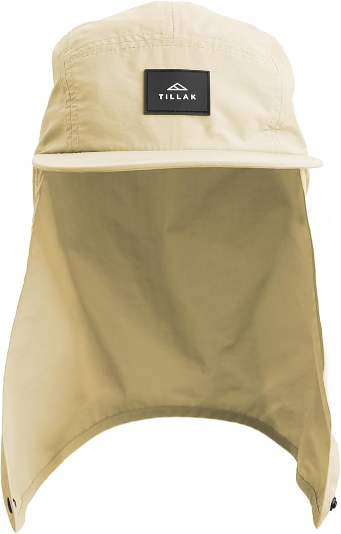 Tillak Chamisa Sun Hat, Lightweight Nylon 5 Panel Cap with Hide-able Neck Shade and Spring Cord