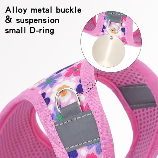 Step in Dog Harness and Leash Set, Flower Adjustable Easy Walk Puppy Harnesses, Soft Mesh No Pull Pet Vest Harness for Small Medium Dogs(Flower, M)