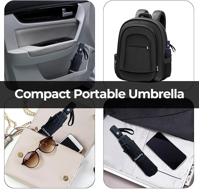 LLanxiry Compact Travel Umbrella, 44" Canopy, Automatic Open/Close Windproof Umbrella, 210T Pongee, 8-Rib Fiberglass, Travel Size Mini, Portable Rain/Sun Umbrellas UPF 50+ with Cover