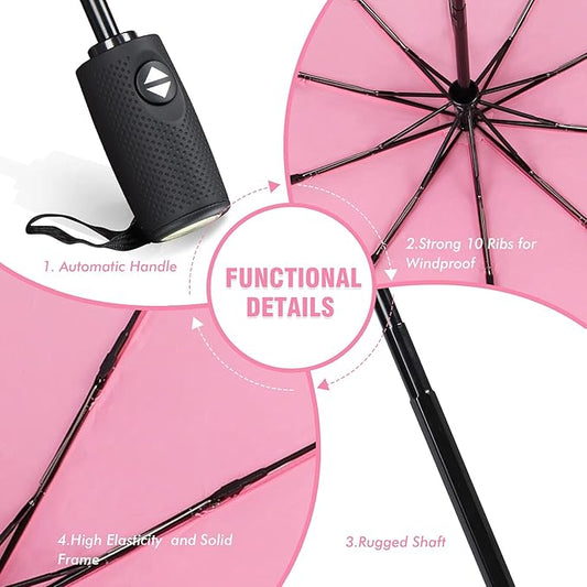 ZOMAKE Travel Umbrella Compact - 10 Ribs Portable Collapsible Umbrellas for Rain Windproof - Paraguas Automatic Small Folding Umbrella Lightweight Packable Umbrella for Women Men
