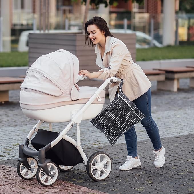 Wet Dry Bag Waterproof Reusable Wet Bag for Swimsuit, Travel, Beach, Pool, Bathing, Diapers, Dirty Yoga Gym Clothes Toiletries Daycare Organizer with Two Zippered Pockets (yellow leaf)